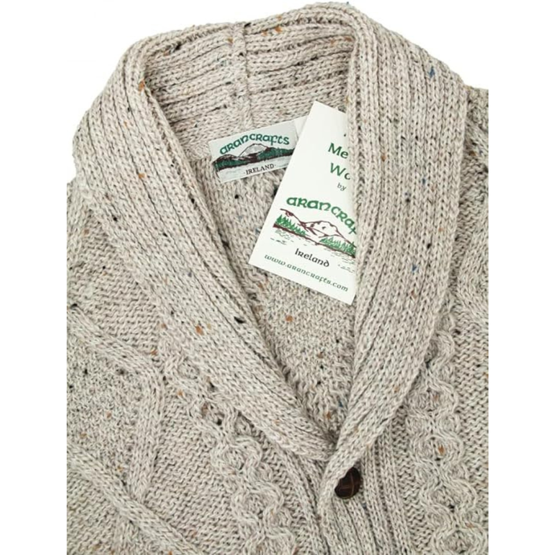 Men's Irish Aran Cable Knitted Button Cardigan Oatmeal